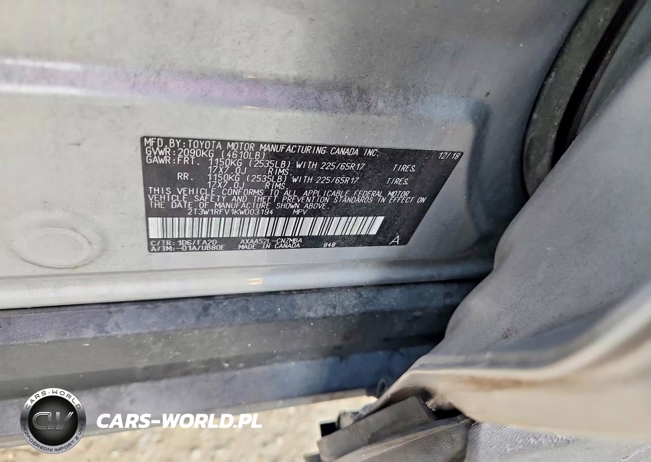 2019 Toyota Rav4 Xle VIN:2T3W1RFV1KW003194 - 14