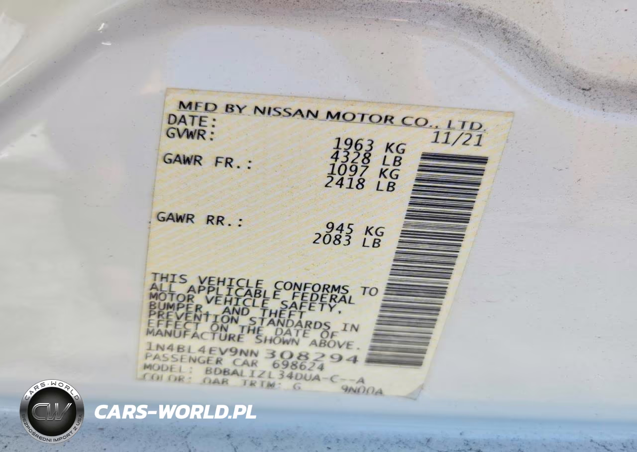 2022 Nissan Altima Sl VIN:1N4BL4EV9NN308294 - 12