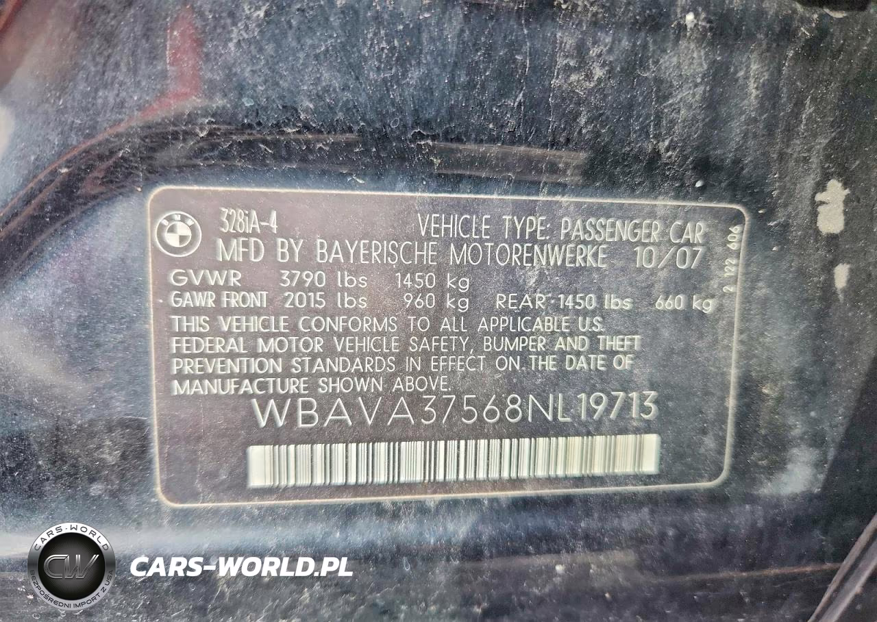 2008 BMW 328I VIN:WBAVA37568NL19713 - 12