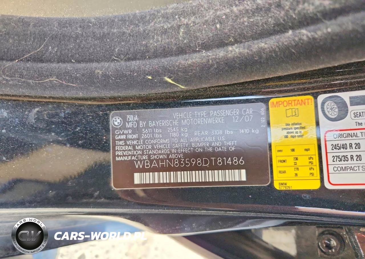 2008 BMW 750 Li VIN:WBAHN83598DT81486 - 12