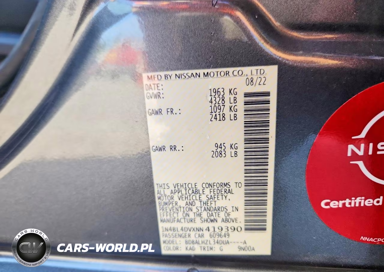 2022 Nissan Altima Sv VIN:1N4BL4DVXNN419390 - 12