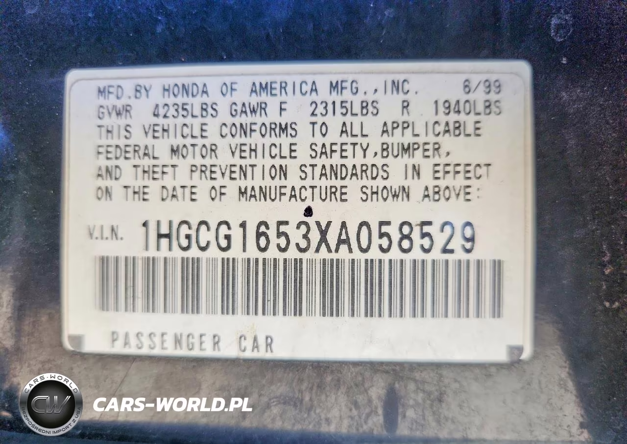 1999 Honda Accord Ex VIN:1HGCG1653XA058529 - 12