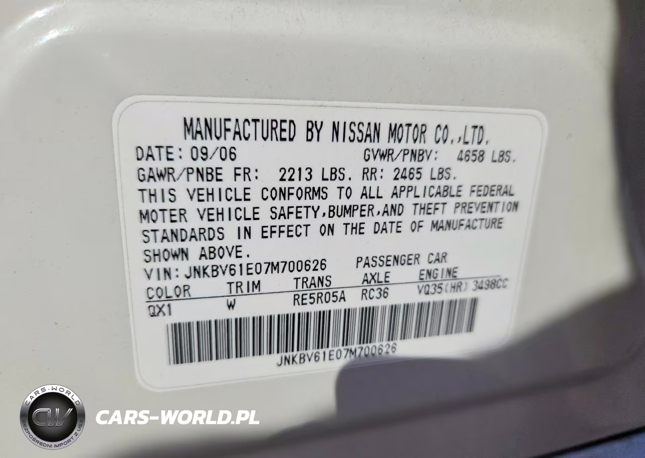 2007 Infiniti G35 Base VIN:JNKBV61E07M700626 - 12