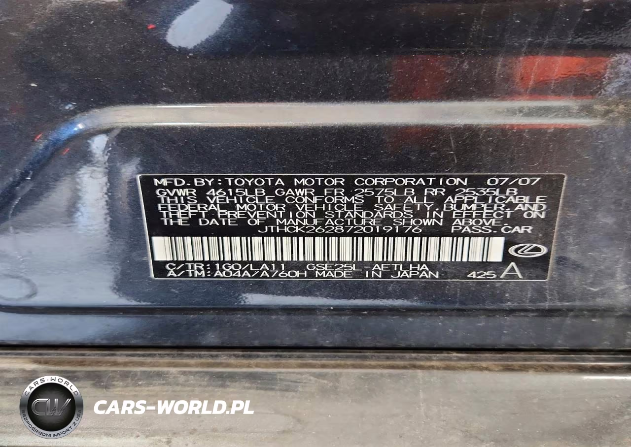 2007 Lexus Is 250 VIN:JTHCK262872019176 - 12