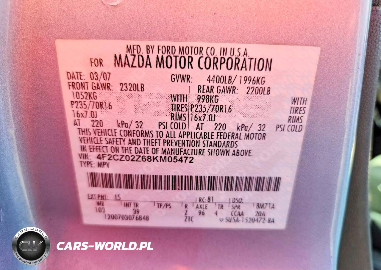 2008 Mazda Tribute I VIN:4F2CZ02Z68KM05472 - 12