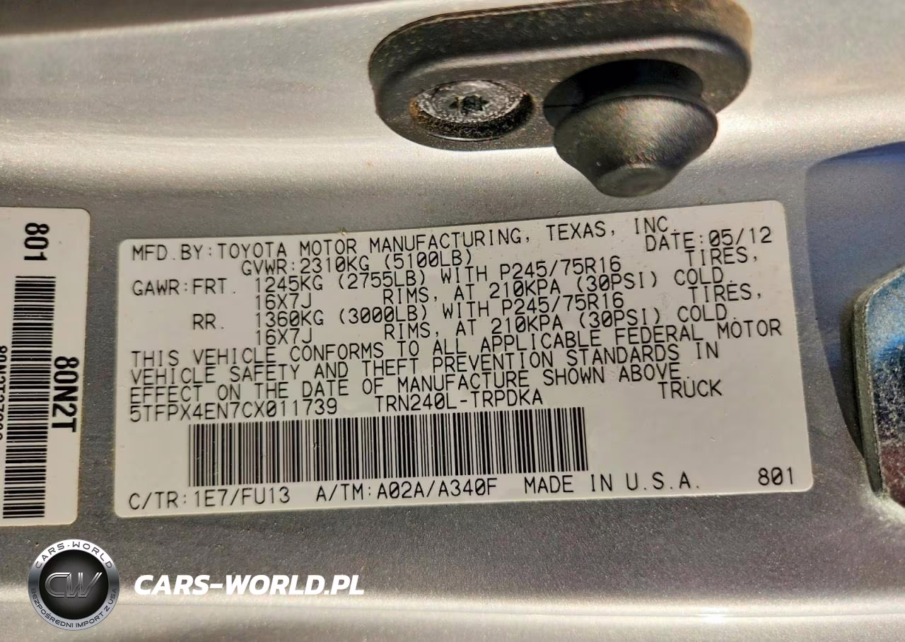 2012 Toyota Tacoma Base VIN:5TFPX4EN7CX011739 - 12
