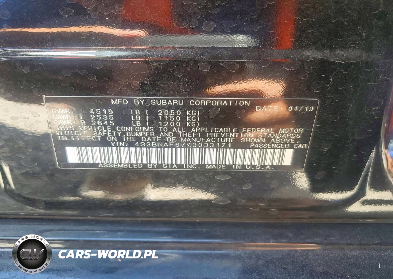 2019 Subaru Legacy 2.5I Premium VIN:4S3BNAF67K3033171 - 13
