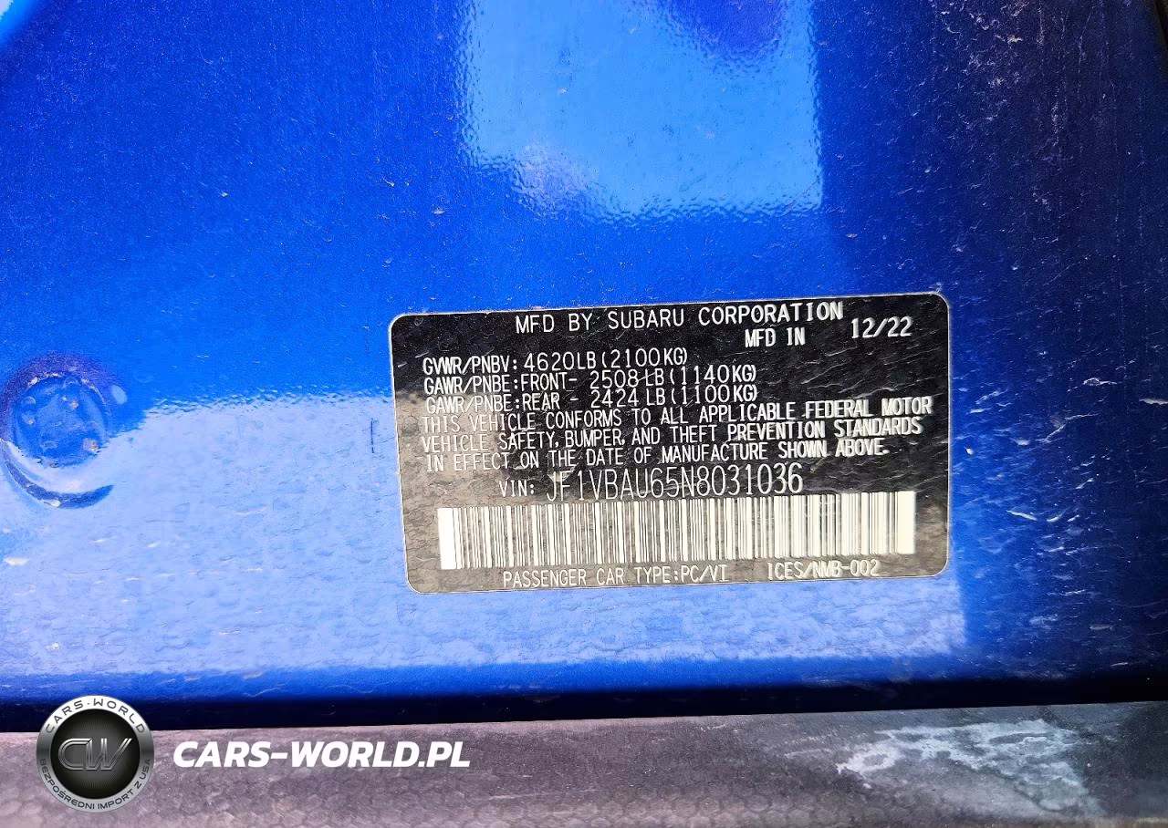 2022 Subaru Wrx Gt VIN:JF1VBAU65N8031036 - 12