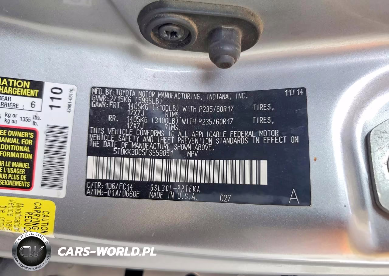2015 Toyota Sienna Le VIN:5TDKK3DC5FS559851 - 14