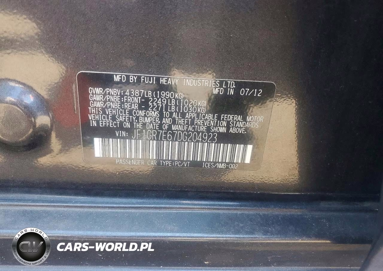 2013 Subaru Impreza Wrx VIN:JF1GR7E67DG204923 - 12