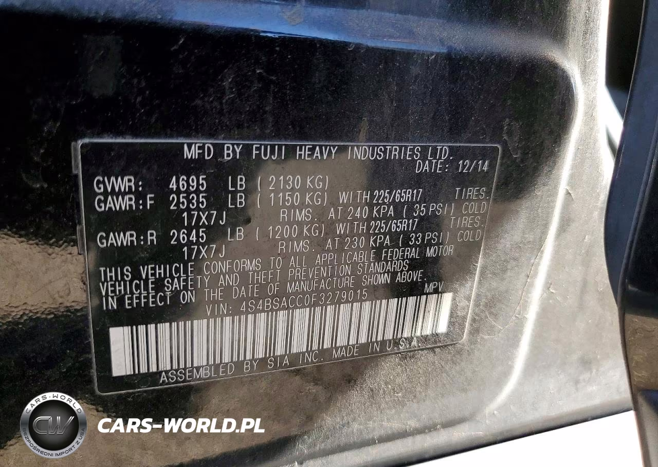 2015 Subaru Outback 2.5I Premium VIN:4S4BSACC0F3279015 - 13