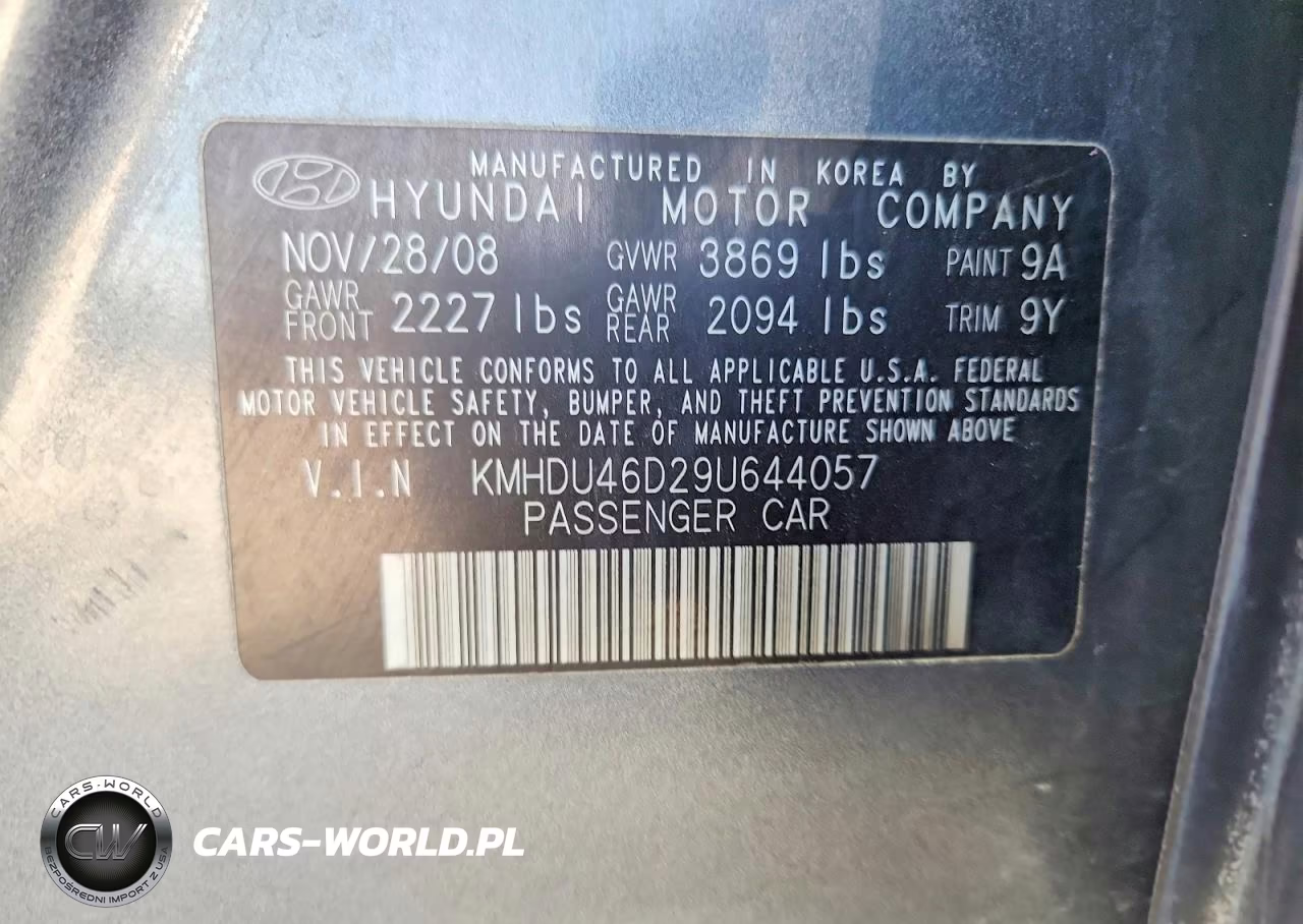 2009 Hyundai Elantra Gls VIN:KMHDU46D29U644057 - 13