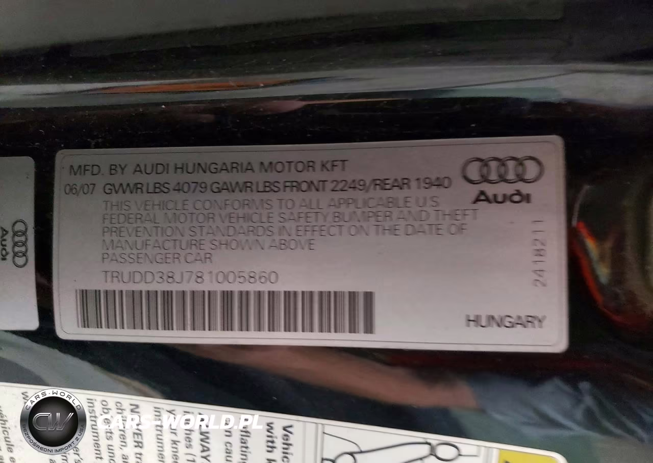 2008 Audi Tt 3.2 Quattro VIN:TRUDD38J781005860 - 13