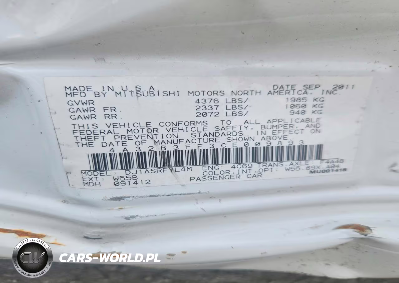 2012 Mitsubishi Galant Es VIN:4A32B3FF3CE009893 - 12