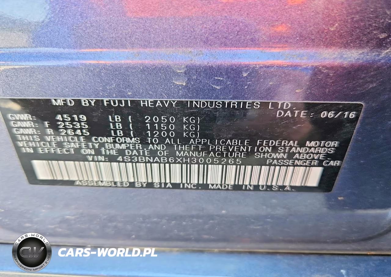 2017 Subaru Legacy 2.5I VIN:4S3BNAB6XH3005265 - 12