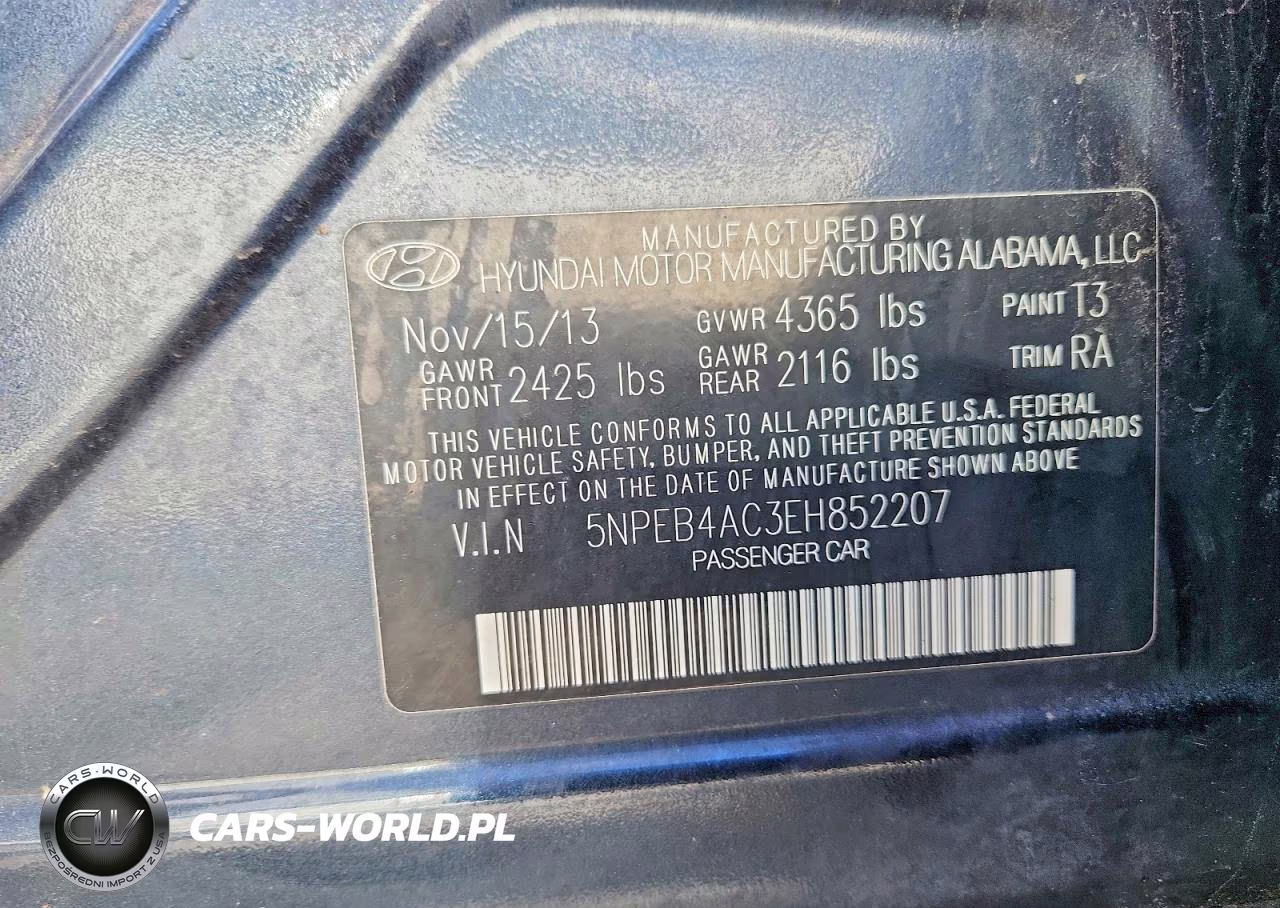 2014 Hyundai Sonata Gls VIN:5NPEB4AC3EH852207 - 12