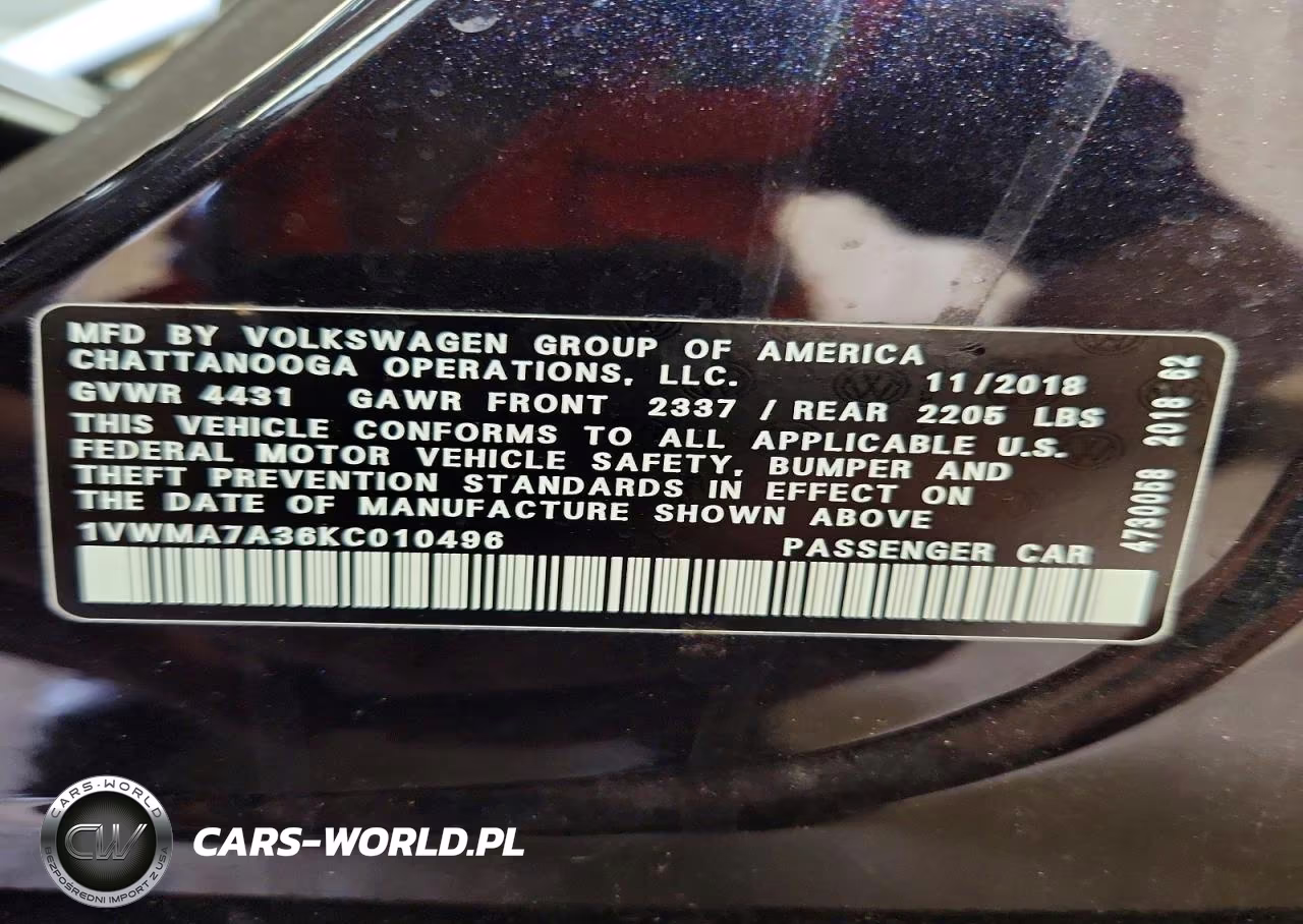 2019 Volkswagen Passat Se R-Line VIN:1VWMA7A36KC010496 - 12