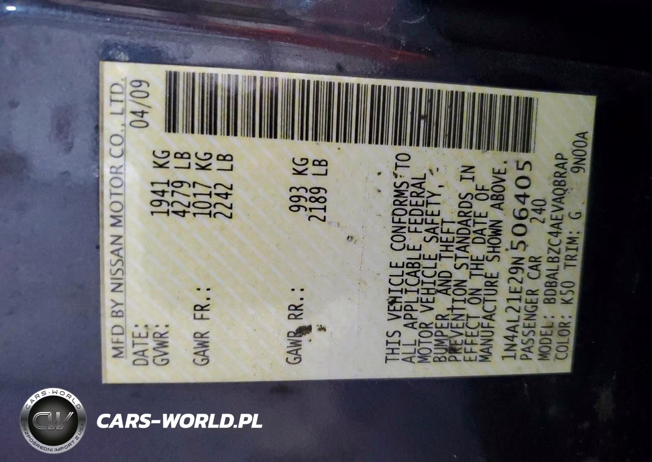 2009 Nissan Altima 2.5 VIN:1N4AL21E29N506405 - 12