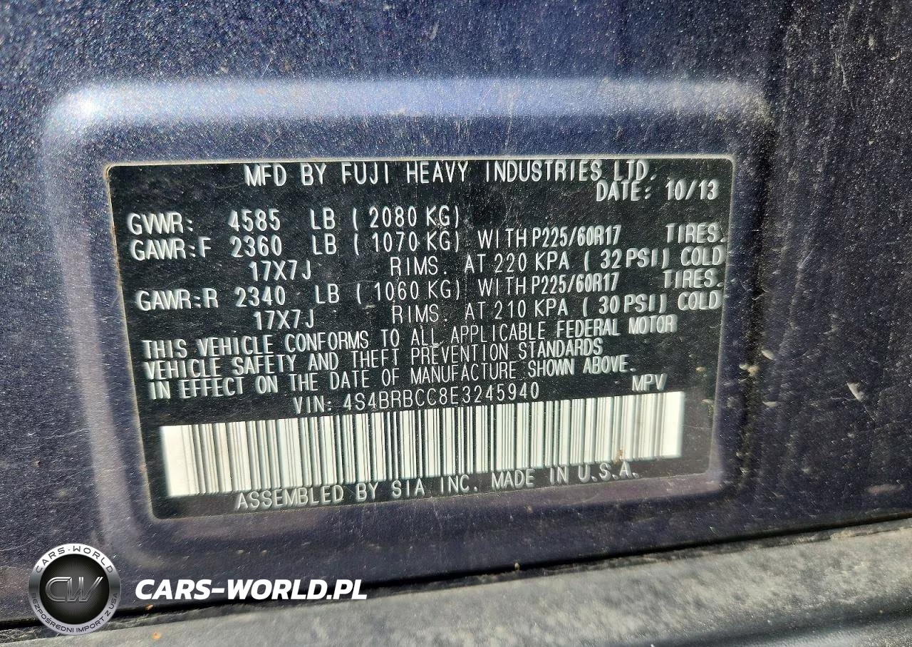 2014 Subaru Outback 2.5I Premium VIN:4S4BRBCC8E3245940 - 13