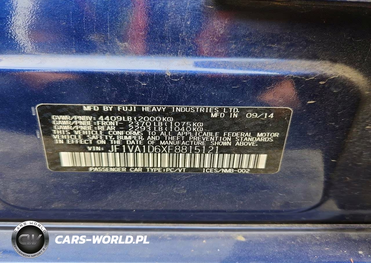 2015 Subaru Wrx Premium VIN:JF1VA1D6XF8815121 - 12