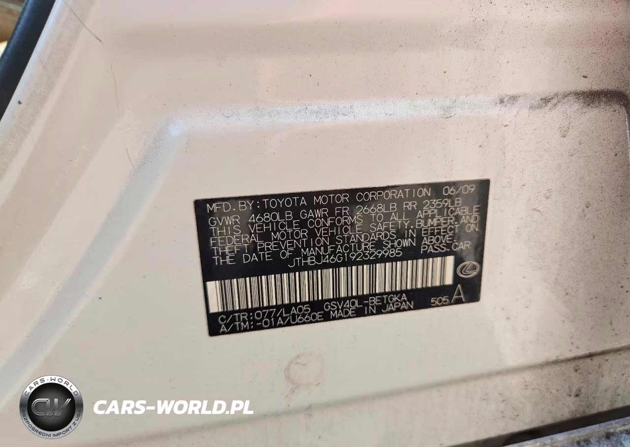 2009 Lexus Es 350 VIN:JTHBJ46G192329985 - 12