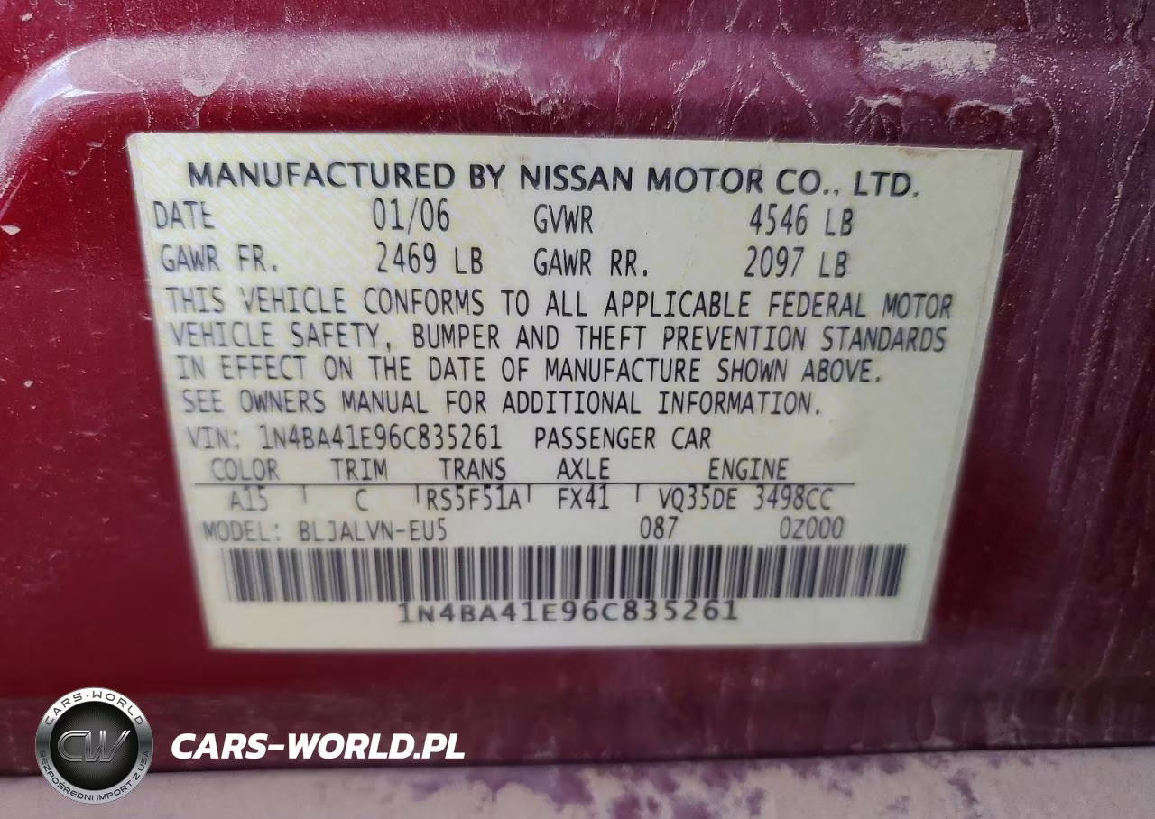 2006 Nissan Maxima Se VIN:1N4BA41E96C835261 - 12