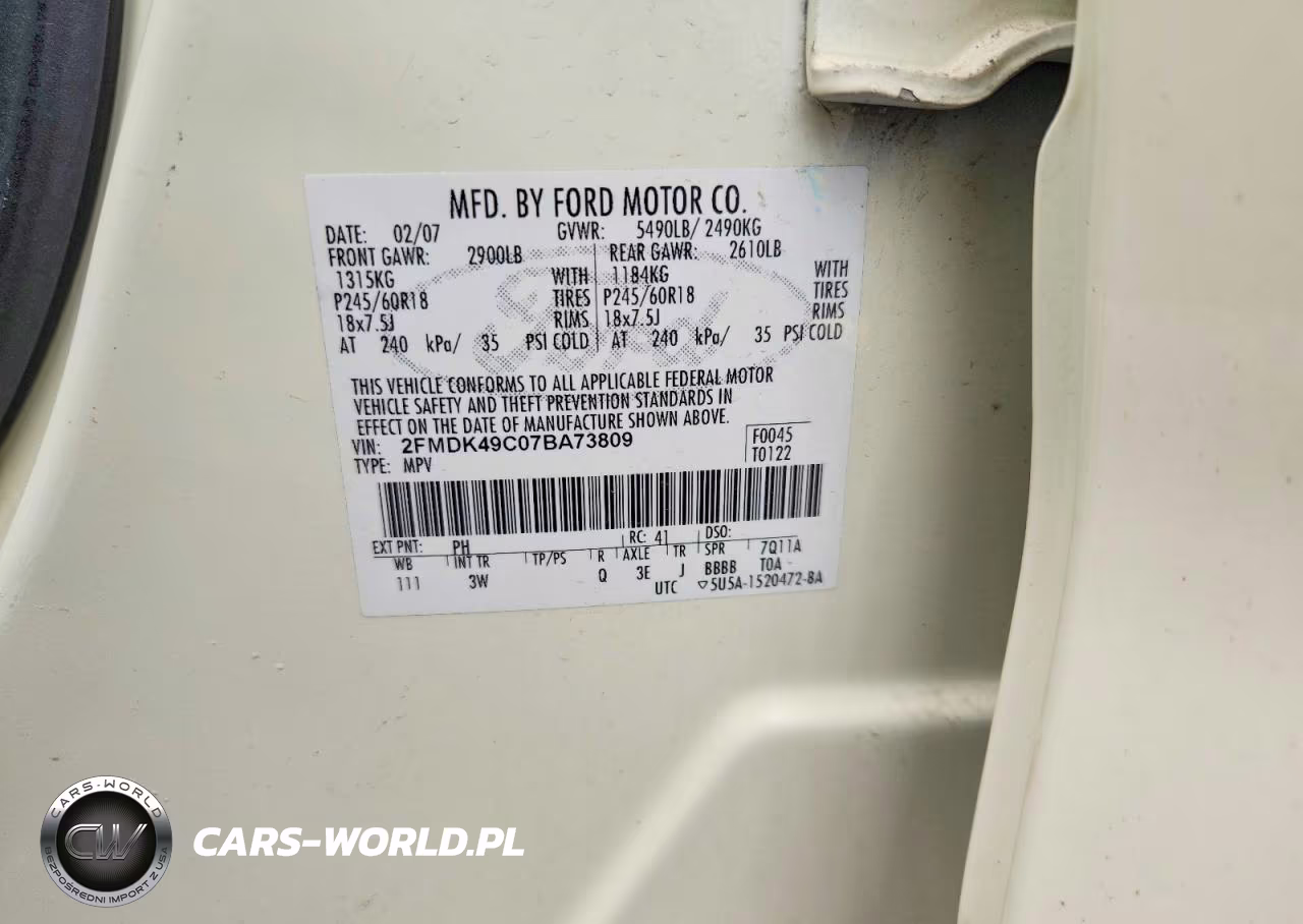 2007 Ford Edge Sel Plus VIN:2FMDK49C07BA73809 - 12