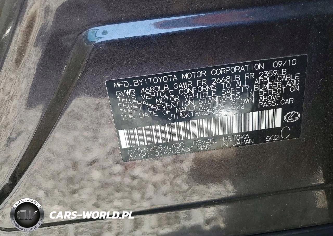 2011 Lexus Es 350 VIN:JTHBK1EG2B2416944 - 12