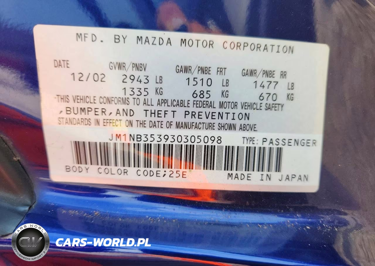 2003 Mazda Mx-5 Miata Base VIN:JM1NB353930305098 - 12