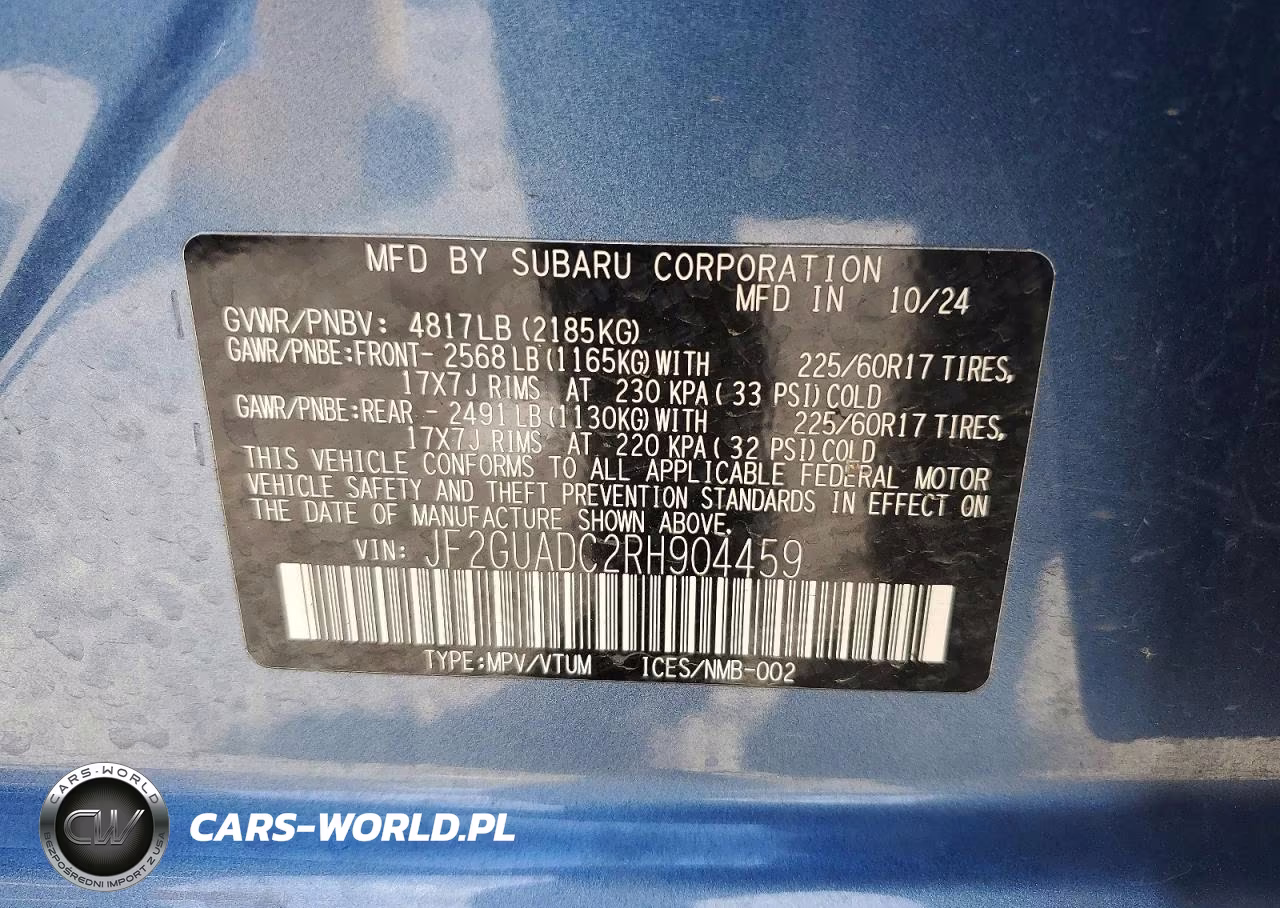 2024 Subaru Crosstrek Premium VIN:JF2GUADC2RH904459 - 13