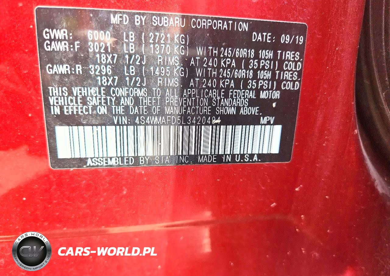 2020 Subaru Ascent Premium VIN:4S4WMAFD5L3420494 - 13