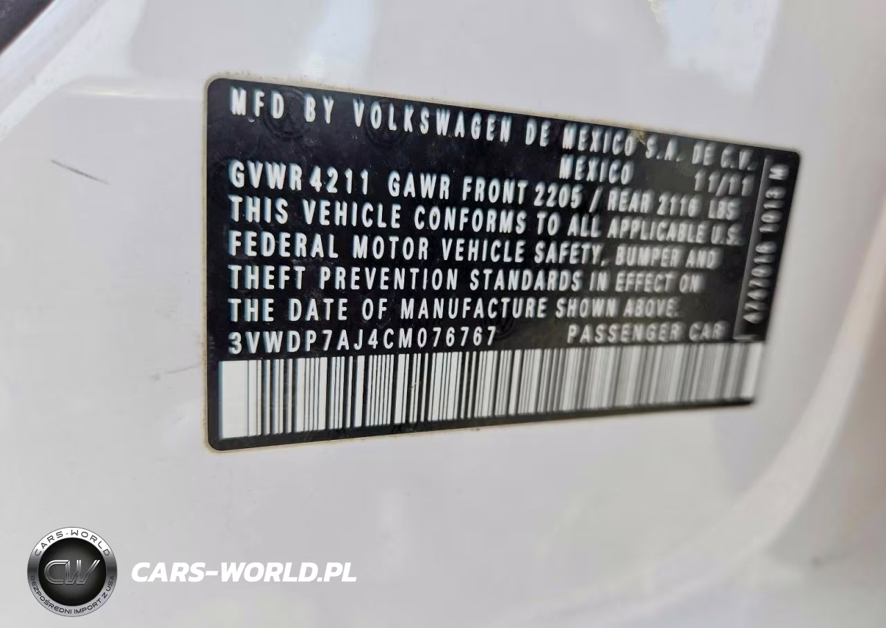 2012 Volkswagen Jetta Se VIN:3VWDP7AJ4CM076767 - 12