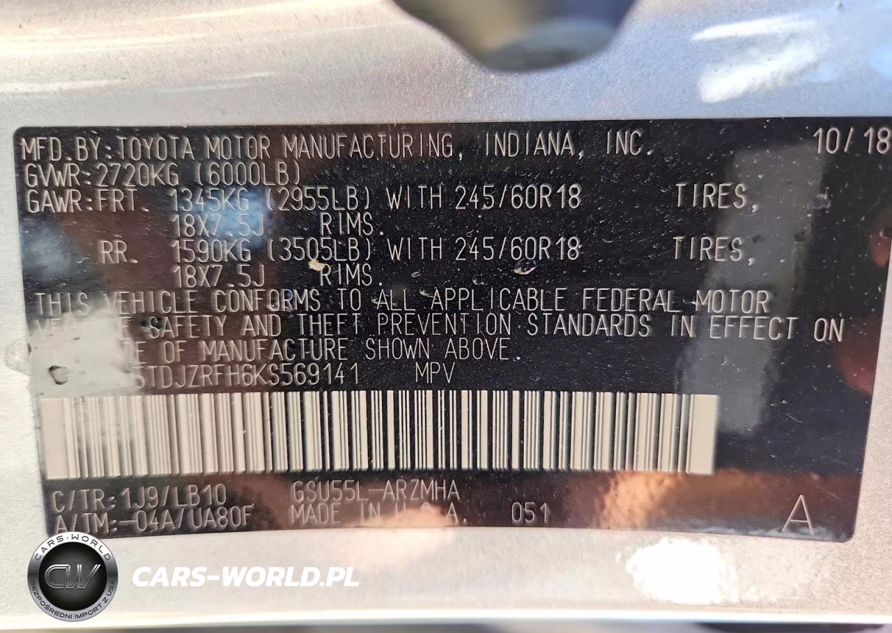 2019 Toyota Highlander Xle VIN:5TDJZRFH6KS569141 - 13