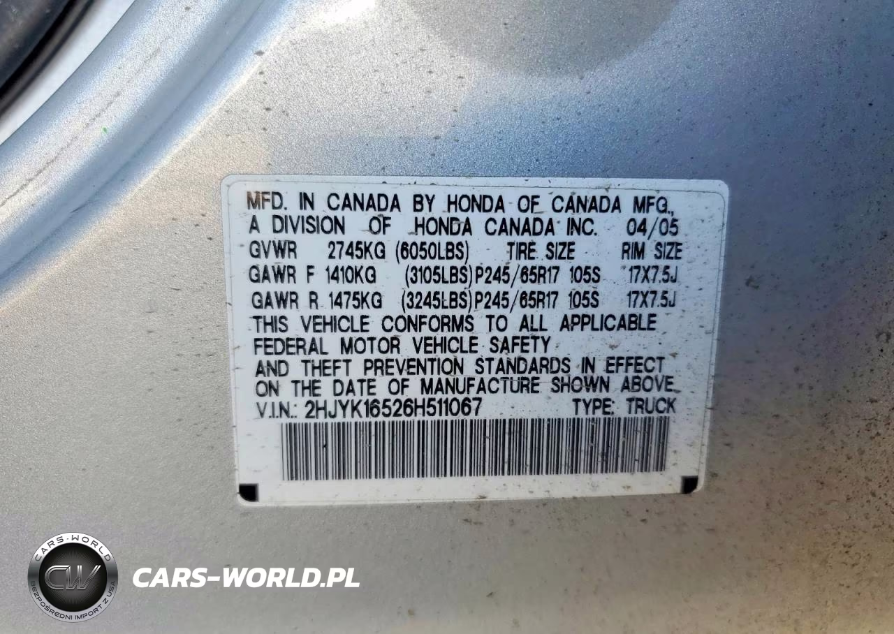 2006 Honda Ridgeline Rtl VIN:2HJYK16526H511067 - 12