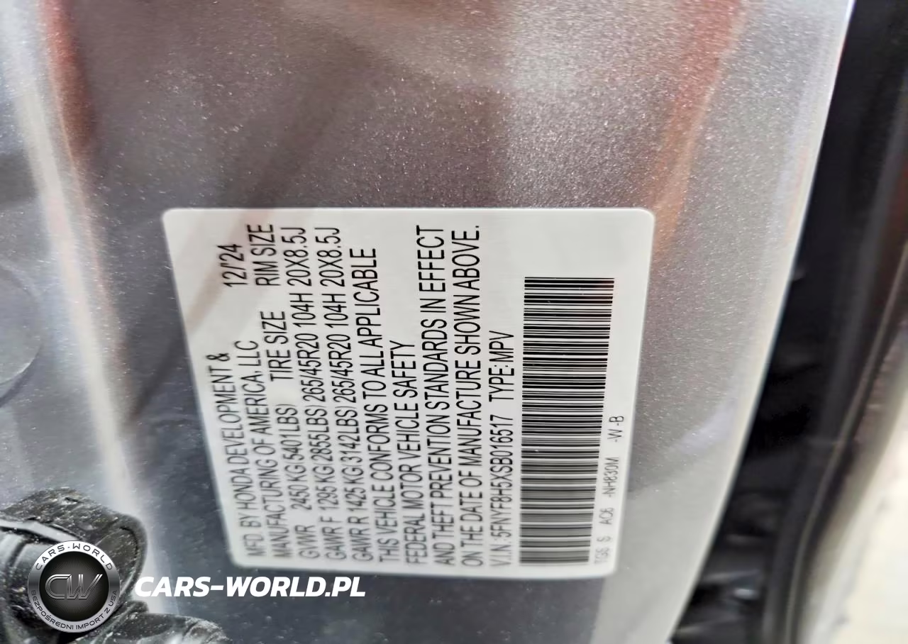 2025 Honda Passport Exl VIN:5FNYF8H5XSB016517 - 12