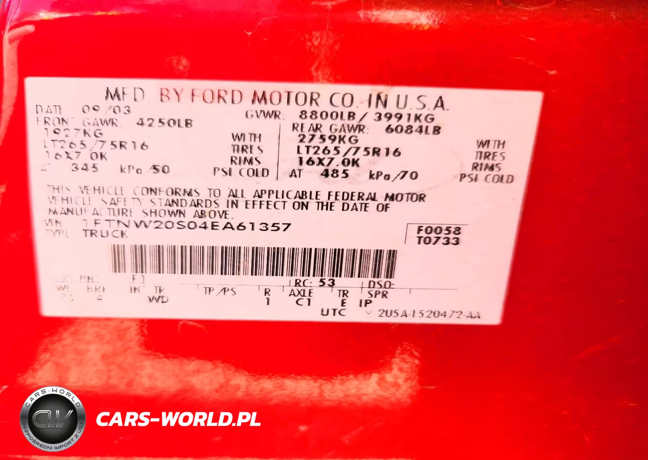 2004 Ford F250 Super Duty VIN:1FTNW20S04EA61357 - 13