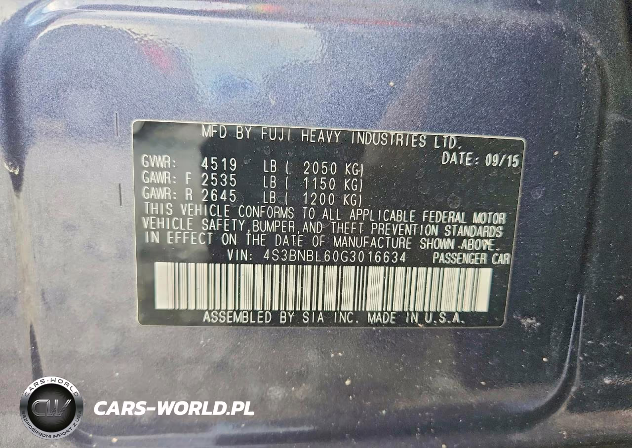 2016 Subaru Legacy 2.5I Limited VIN:4S3BNBL60G3016634 - 12