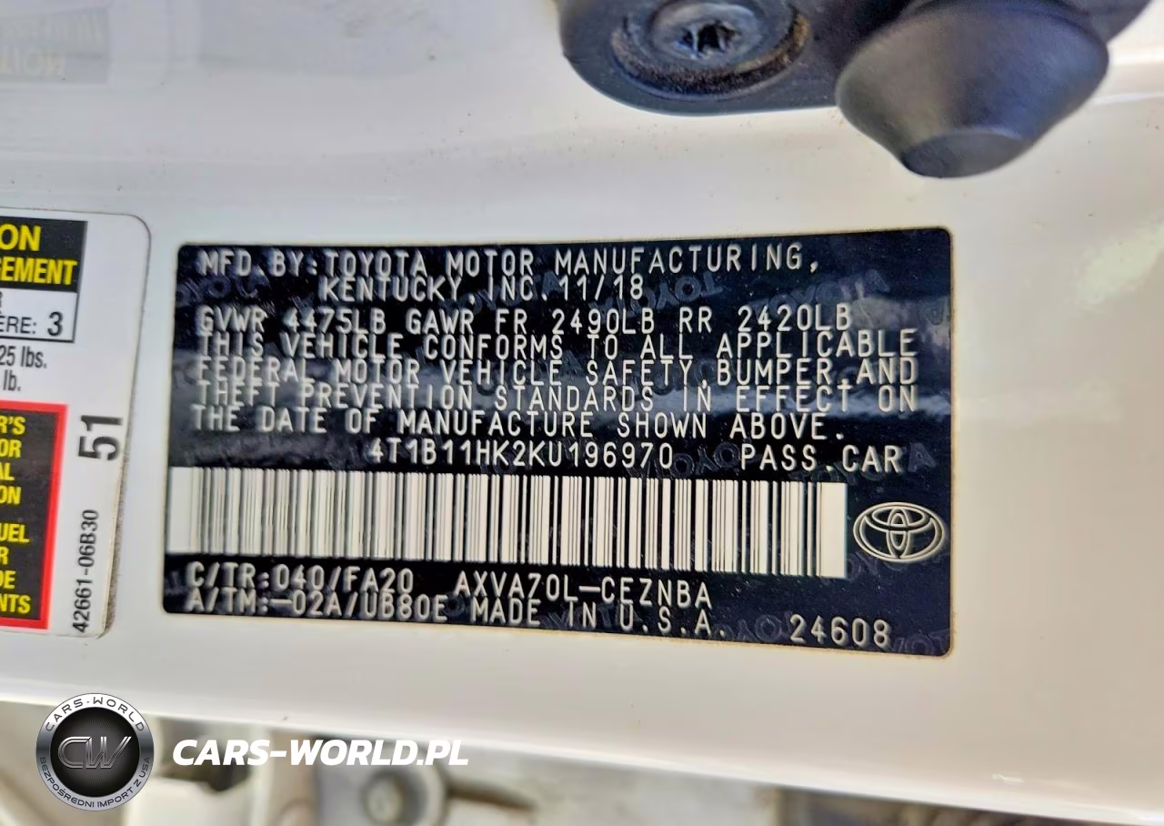 2019 Toyota Camry Le VIN:4T1B11HK2KU196970 - 12