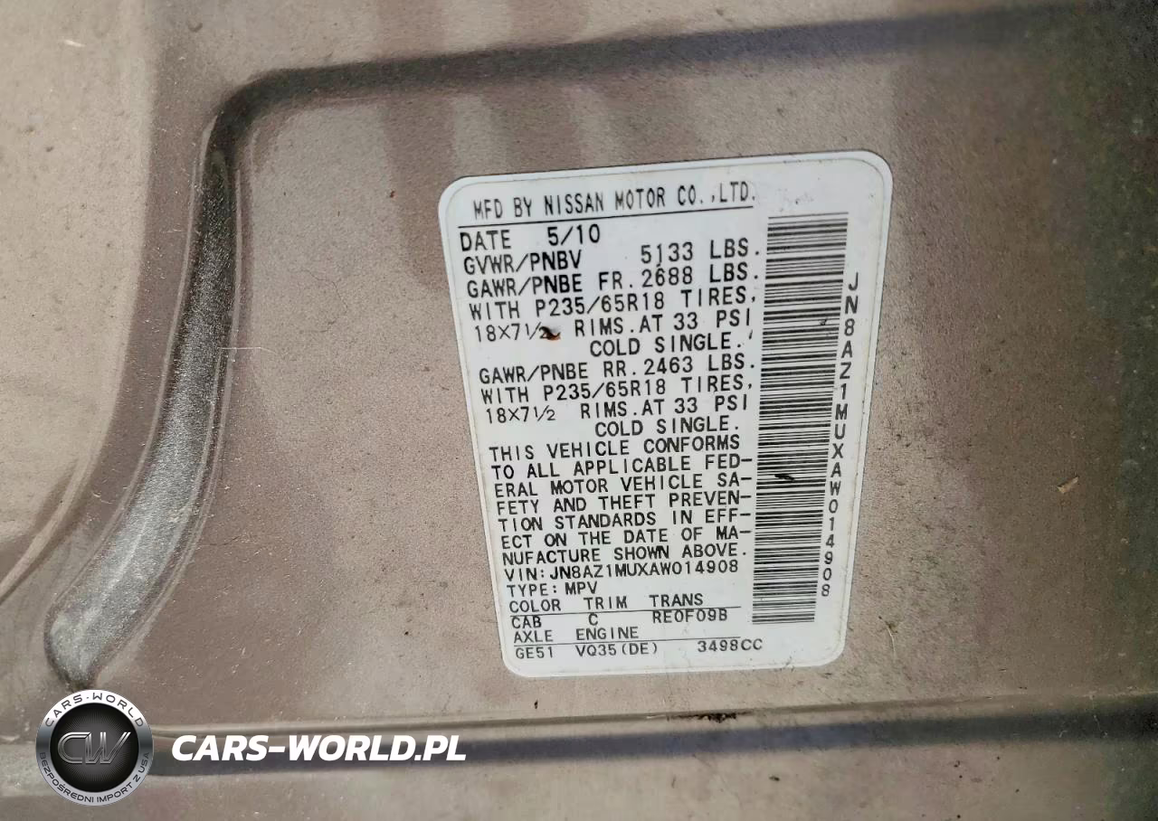 2010 Nissan Murano S VIN:JN8AZ1MUXAW014908 - 13
