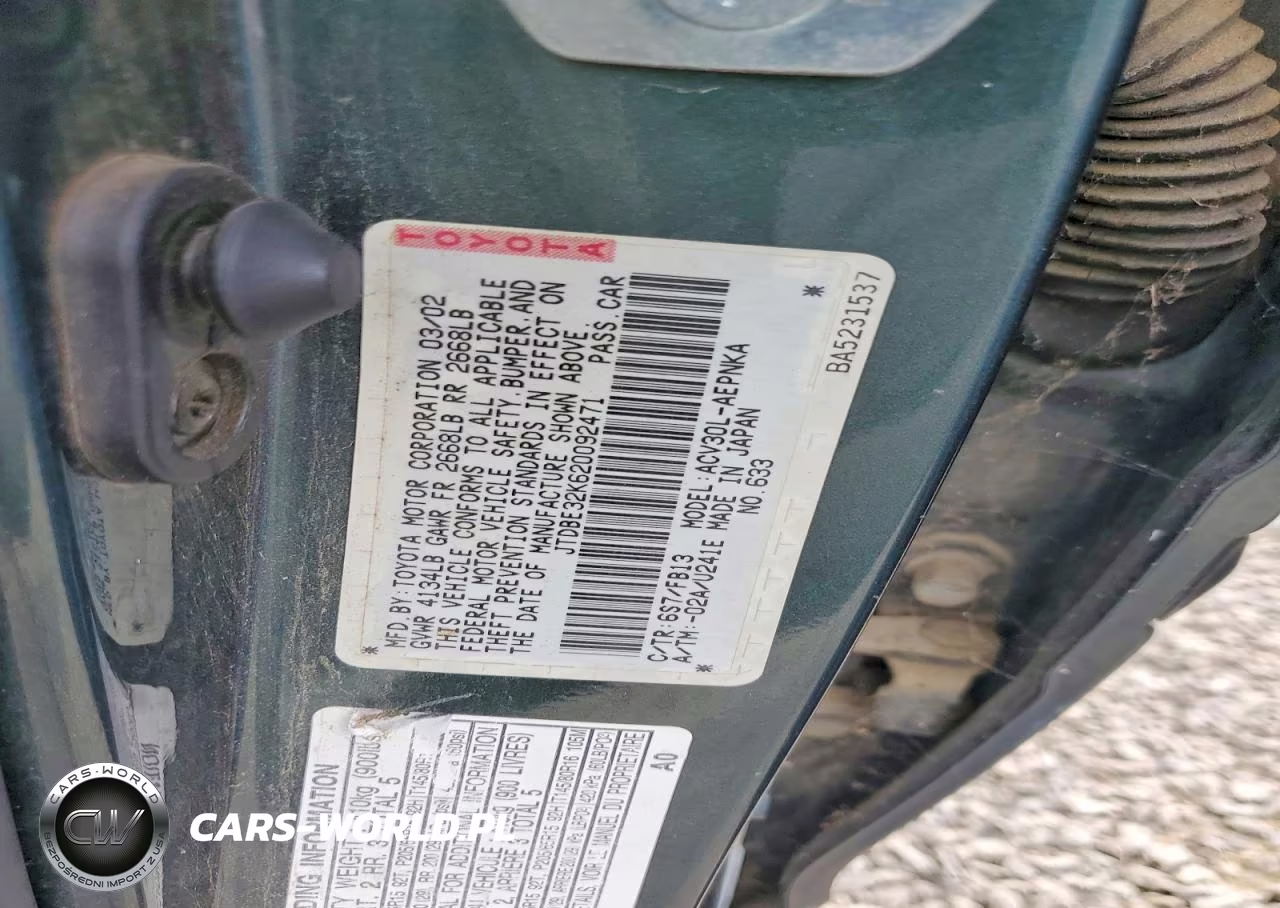 2002 Toyota Camry Le VIN:JTDBE32K620092471 - 12