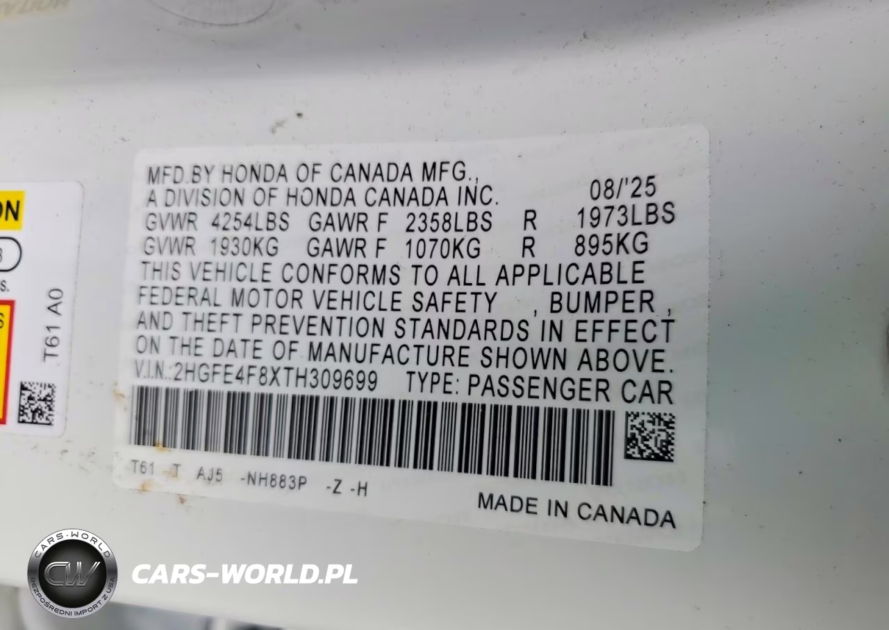 2026 Honda Civic Sport VIN:2HGFE4F8XTH309699 - 12