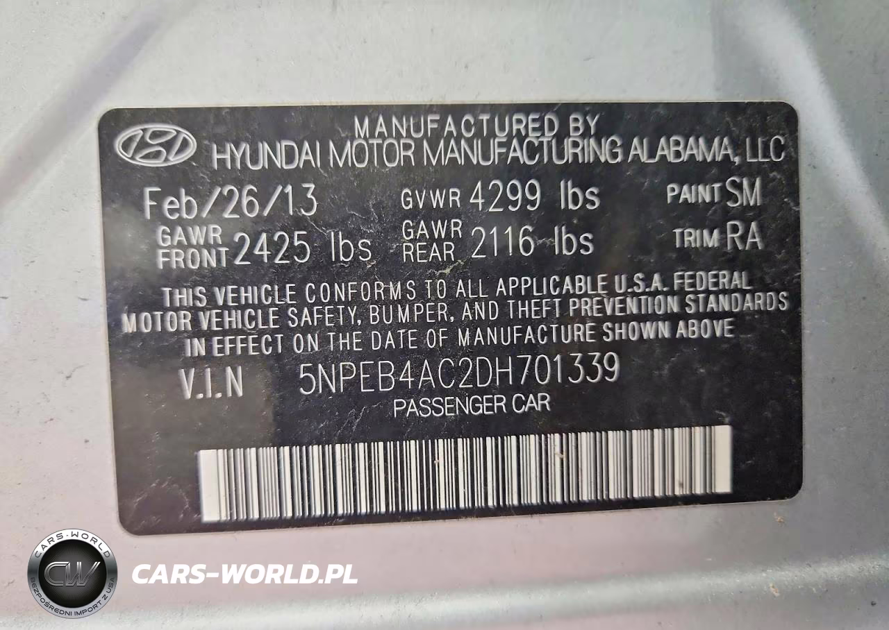 2013 Hyundai Sonata Gls VIN:5NPEB4AC2DH701339 - 12