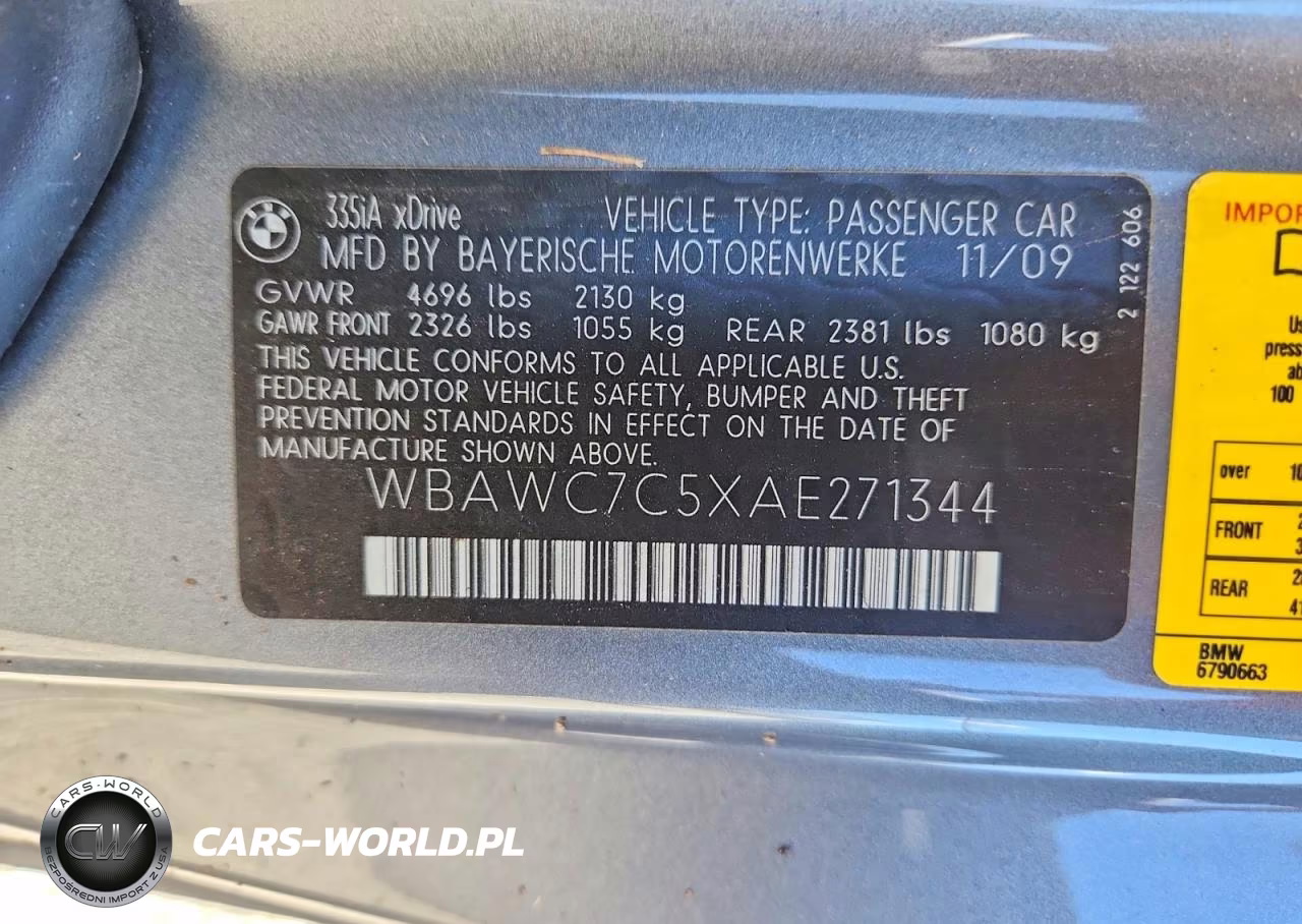 2010 BMW 335 Xi VIN:WBAWC7C5XAE271344 - 13
