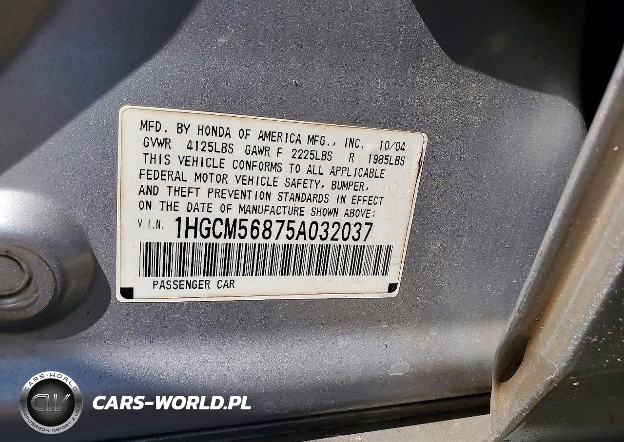 2005 Honda Accord Ex VIN:1HGCM56875A032037 - 12