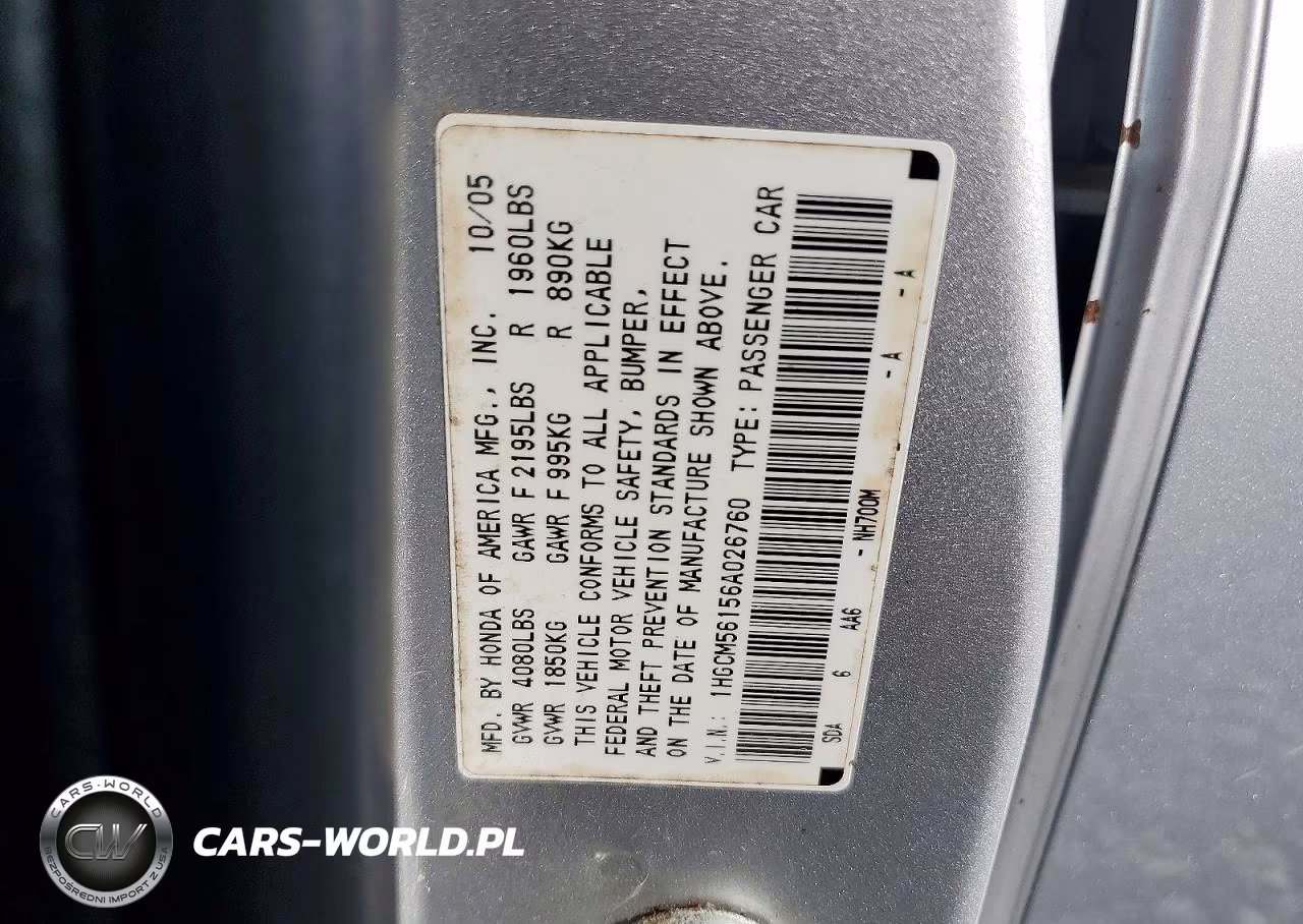 2006 Honda Accord Value VIN:1HGCM56156A026760 - 12