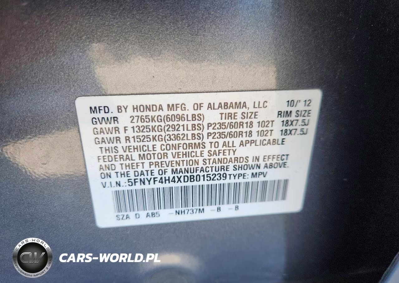 2013 Honda Pilot Ex VIN:5FNYF4H4XDB015239 - 13