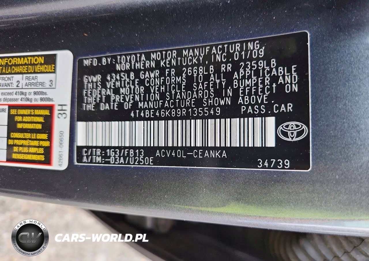 2009 Toyota Camry Le VIN:4T4BE46K89R135549 - 12