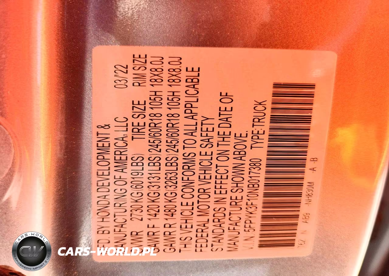2022 Honda Ridgeline Sport VIN:5FPYK3F10NB017380 - 12