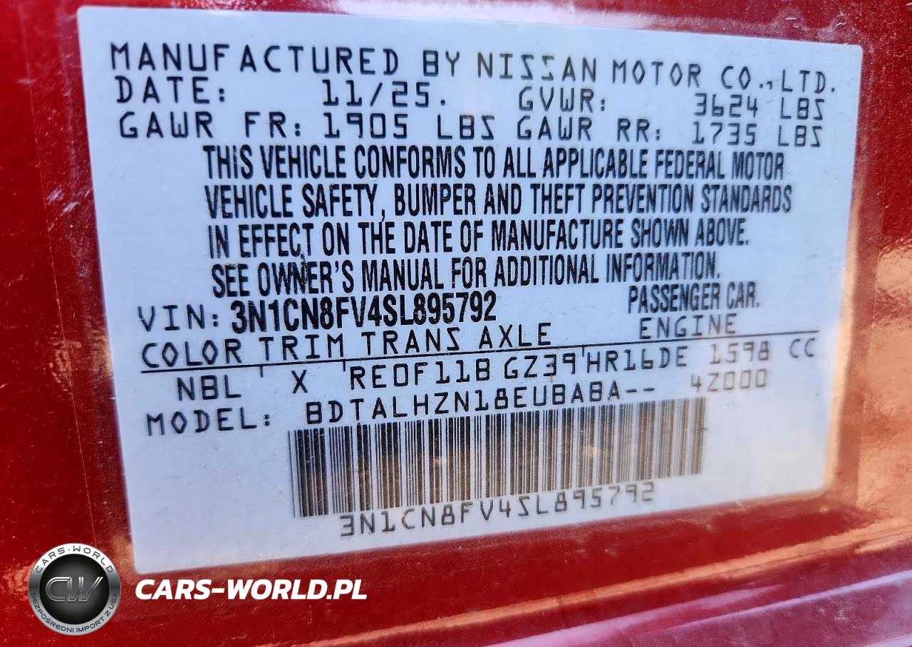 2025 Nissan Versa Sr VIN:3N1CN8FV4SL895792 - 12