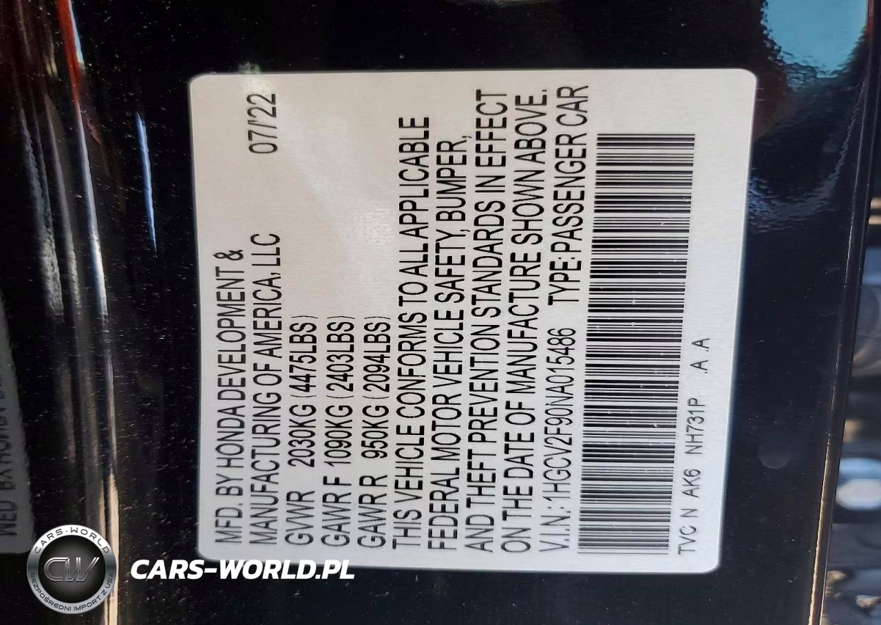 2022 Honda Accord Touring VIN:1HGCV2F90NA015486 - 12